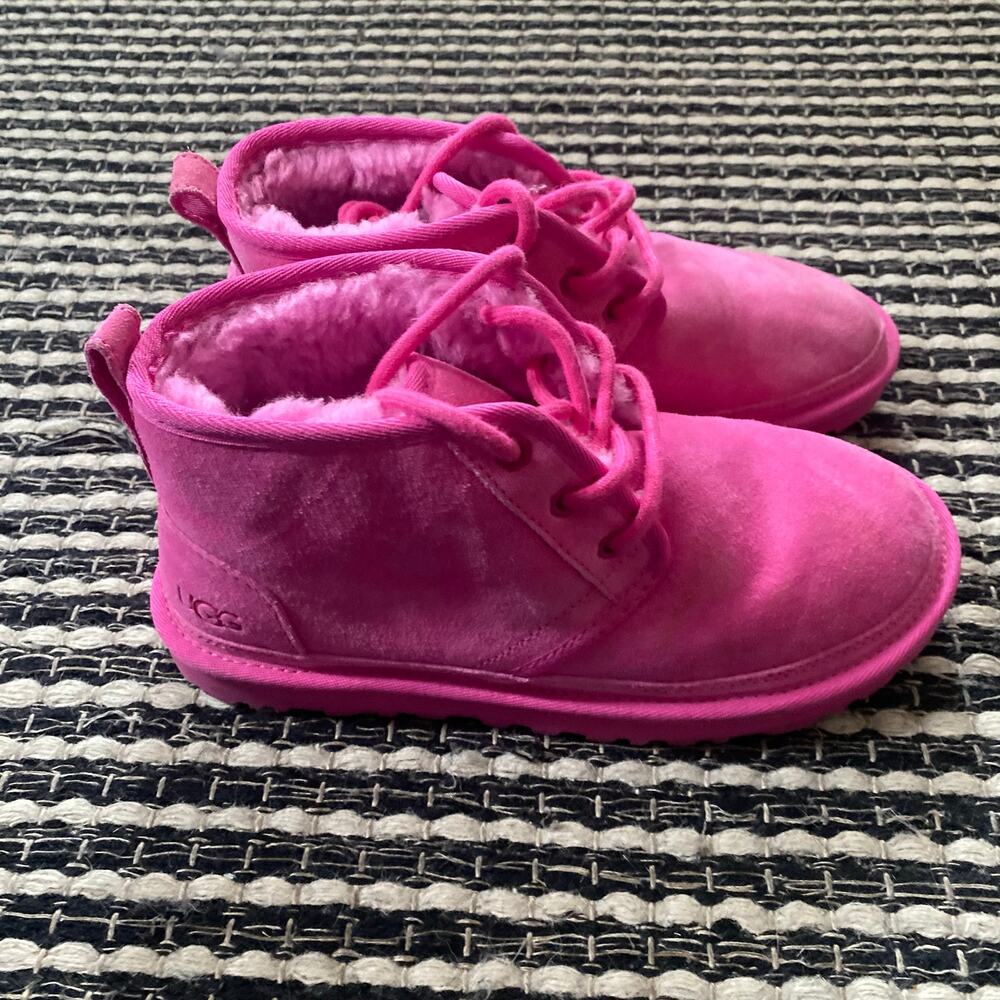🌿UGG Womens Pink Neumel Lace Up Ankle Bootie Fur Lined Boots 6